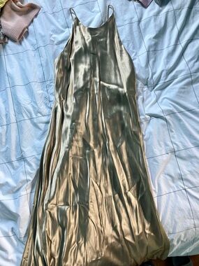 Satin Slip Prom Dress in Olive Green